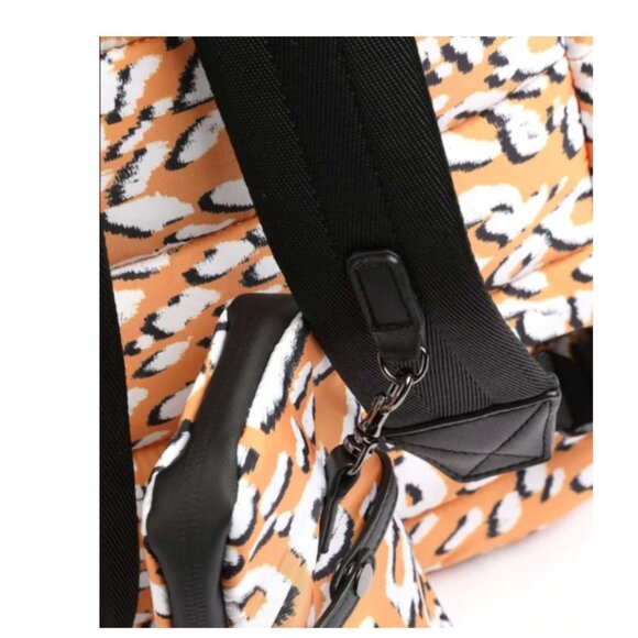 Ted Baker NNels Puffer Backpack Large Yellow Leopard Nylon Laptop Bag Mini Pouch - Picture 7 of 9